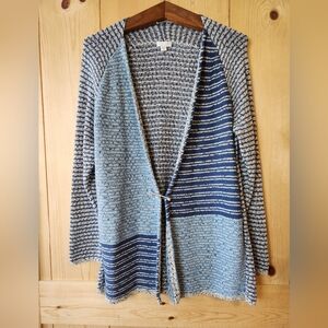 J.Jill Cotton Blend Blue/Gray Textured Longline Open Front w/Pin Closure Sweater